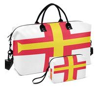 Quilted Travel Duffel Bag Set Wave Ultrasonic Quilted With Small pouching Lightweight for Toiletry Organizer, Flag of Guernsey, One Size, Retro
