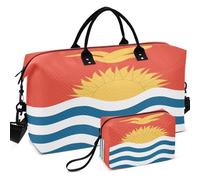 Quilted Travel Duffel Bag Set Wave Ultrasonic Quilted With Small pouching Lightweight for Toiletry Organizer, National Flag of Kiribati, One Size, Retro