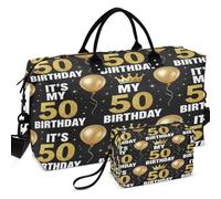 Quilted Travel Duffel Bag Set Wave Ultrasonic Quilted With Small pouching Portable for Daily Storage, It's My 50th Birthday 50 Years Old, One Size, Retro