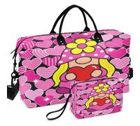 Quilted Travel Duffel Bag Set Wave Ultrasonic Quilted | With Small pouching Portable for Toiletry Organizer Valentines Day Gnomes Heart Love