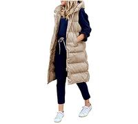 Quilted Vest Long Women's Sleeveless Sweat Vest Women's Hooded Quilted Coat Casual Women's Vest with Zip Quilted Vest Sporty Thermal Vest Warm Cardigan for Running Hiking Vest Casual Long Vest, khaki