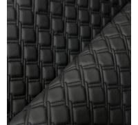 Quilted Vinyl Chain Design Upholstery Fabric, Black with Coloured Stitching, 130cm Width, 3.5mm Foam Backing, Multiple Stitch Colours Available (Black, Per Metre (as one Continuous Length))