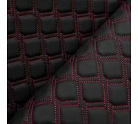 Quilted Vinyl Chain Design Upholstery Fabric, Black with Coloured Stitching, 130cm Width, 3.5mm Foam Backing, Multiple Stitch Colours Available (Red, Sample (15cm x 15cm))