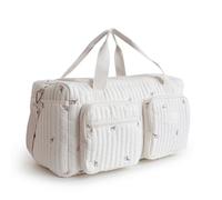 Quilted Weekend Bag for Women, Large Cotton Holdall, Aesthetic Floral Travel Duffle, Multi-Pocket Handbag for New Mothers, Lightweight Carry-on Overnight Tote for Gym & Yoga(C)