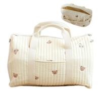 Quilted Weekender Bag, Quilted Duffle Bag, 18.9x9.5x11 Inch Weekender with Handle and Strap, Bear Pattern Cute Duffle Tote with Pocket and Zipper for Women Travel Hospital, Diaper, Gym