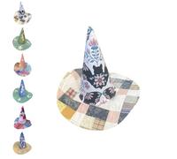 Quilted Witch Hat, Handcrafted Folk Art Hat, Vintage Halloween Witch Hats, Renaissance Hats for Women (Grey)