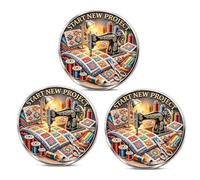 Quilter's Decision Challenge Coin, Start New Project Sewing Coin with Vintage Sewing Machine Design, Fun Quilting Keepsake Commemorative Coin, Creative Gift for Quilters & Sewing Enthusiasts (3pcs)
