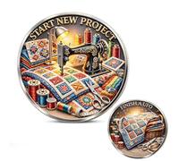 Quilter's Decision Challenge Coin, Start New Project Sewing Coin with Vintage Sewing Machine Design, Fun Quilting Keepsake Commemorative Coin, Creative Gift for Quilters & Sewing Enthusiasts (1pc)