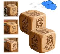 Quilter's Dice Set, Handmade Wooden 6 Sided Engraved Decision Dice with Engraved Quilting Tasks, Sewing Room Decor for Quilting Tasks for Quilters & Sewing Lovers to Overcome Quiltings (2pcs)