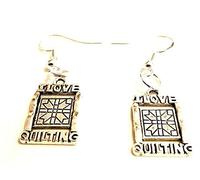 Quilting Earrings on Sterling Silver Hooks 'I LOVE QUILTING' Arts & Crafts Knitting Crochet Sewing Dangle Drop Earrings