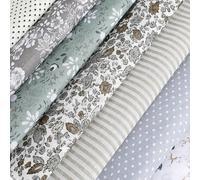 Quilting Fabric Bundles, 7 PCS 20 X 20 Inches Fat Quarters Vintage Fabric Bundles Cotton Squares Patchwork Precut Squares Sheets, Printed Craft Fabric for DIY Handmade Crafting Sewing (Grey)