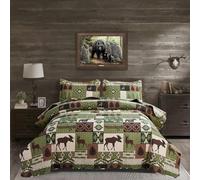 Quilts Set Queen Size Rustic Quilt Bedspread Coverlet Queen Quilt Bedding Lodge Country Patchwork Bear Bedding Home Lightweight Quilt Reversible Rustic Bedding Forest Animal Moose Cabin Bedding Olive