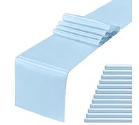 Quimoy 12 Pack Baby Blue Satin Table Runner 12 x 108 Inch, Table Runner for Party Wedding Banquet Birthday Graduation Baby Show Decoration, Bright Silk Smooth Fabric Party Chair Sashes