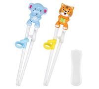 Quimoy 2 Pairs Kids Chopsticks, Training Chopsticks for Kids, Cute Animal Cartoon Design Chopsticks for Learning and Training -Yellow Tiger & Blue Elephant