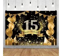 Quinceanera 15th Birthday Backdrop Girl Boy 15 Years Old Glitter Gold Balloon Fifteen Party Decoration Photo Background Props