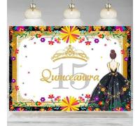 Quinceanera Backdrop Mexican Theme 15th Birthday Girls Princess Black Gold Photography Background Party Decorations Banner 210X150cm