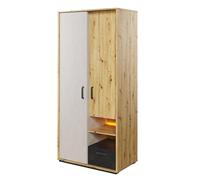 quincy kids wooden wardrobe with 2 doors in artisan oak and led