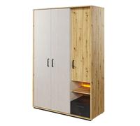 quincy kids wooden wardrobe with 3 doors in artisan oak and led