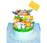 QuindaUK 1st Birthday Card Boy | 3D Personalised 1 2 3 … Pop Up Birthday Card for Kids (Birthday Cake Jungle Animals - 13 x 18 cm)