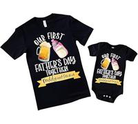 QuindaUK Personalised Our First Father’s Day Matching Shirts - Adorable Dad and Son or Daughter Outfits, for New Dads in The UK