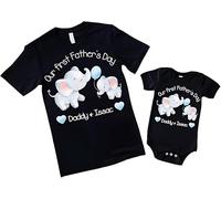 QuindaUK Personalised Our First Father’s Day Matching Shirts - Cute Dad & Baby Outfits for Father & Son or Father & Daughter, Perfect First Dad Gift in UK