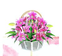 QuindaUK Pop Up Birthday Card, 3D Mothers Day Anniversary Get Well Thank You Card (Lily Basket - Size 20x15 cm)