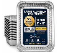 QUINDE Large Foil Trays, 3500ml Aluminium Foil Trays 9x13, 10 Pack No Lids | Foil Food Containers | Tin Foil Trays Large | Foil Baking Trays | Buffet Trays Catering | Disposable Party Food Trays