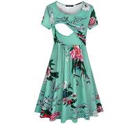 Quinee Women's Floral Short Sleeve Summer Maternity Nursing Breastfeeding Dress, Green, Medium