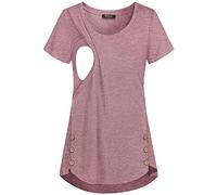 Quinee Womens Maternity Tunic, Round Neck Short Sleeve Summer Breastfeeding Pajamas Layering Nursing Tops Easy Acces Home Wear Button Details Comfortable Knitted Shirts Rose Red XXL