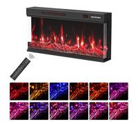 Quiniver 36 Inch Ultra-Slim 3-Sided Built-in Electric Fireplace - 270° Recessed Electric Fireplace with 12 Colour Adjustable Flame, Touch Screen & Remote, for Sliding Cabinet/Wall Recess, UKCA/CE