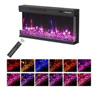 Quiniver 36" Panorama Built-In Electric Fireplace - 270° 3-Sided View, 12 Colour Flame, Recessed or Sliding Cabinet, UKCA & CE Certified