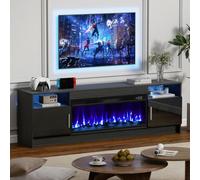 Quiniver 70" Black Electric Fireplace TV Stand With 36" Built-In Fire