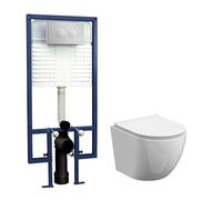 Quinn Round Wall Hung Toilet Pan, Soft Close Seat & Concealed Cistern with Round Push Button Plate, 323mm - Balterley