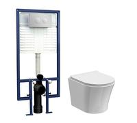 Quinn Round Wall Hung Toilet Pan, Soft Close Seat & Concealed Cistern with Round Push Button Plate, 325mm - Balterley