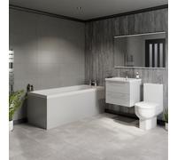 Quinn Straight Single Ended Bathroom Suite including Vanity Unit with Polished Chrome Handles | Gloss Grey Pearl | 1800mm