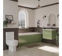 Quinn Straight Single Ended Bathroom Suite including Vanity Unit with Polished Chrome Handles | Olive Green | 1800mm