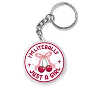 QUINNIAN Cherry Bow Keychain 2 Inches Girly, Feminist, Aesthetic, Pink Ribbon, Cute Acrylic Material, Key Chain Key Ring, I'm Literally Just a Girl, 2"