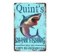 Quint Shark Fishing Style Art Jaws Wall Decoration Shark Metal Sign For Indoor & Outdoor Home Restaurant Coffee Kitchen Wall Decorch Wall Decor Poster Metal Sign 8X12 Inches