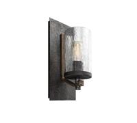 Quintiesse Angelo Single Light Flush Wall Fitting In Weathered Oak & Slate Grey Metal Finish