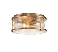 Quintiesse Ashland Bay 2 Light Bathroom Flush Ceiling Fitting In Natural Brass Finish with Clear Seeded Glass