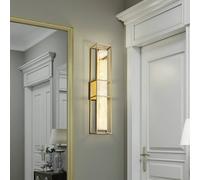 Quintiesse BLAKLEY LED outdoor wall lamp, gold/alabaster, height 61 cm, IP44