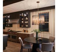 Quintiesse Linara hanging light, black/ brass, six-bulb