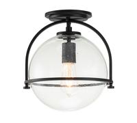 Quintiesse Somerset Flush Ceiling Light - Black with Clear Seeded Glass