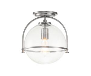 Quintiesse Somerset Single Light Flush Ceiling Fitting In Brushed Nickel Finish with Clear Seeded Glass