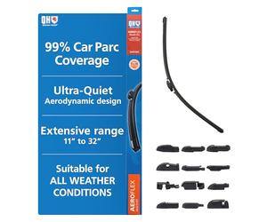 Quinton Hazell Aeroflex Universal 380 mm / 15" Inch Flat Front Windscreen Wiper Blade Replacement with QH Multi-Fit Adapters Compatible with 99% of Cars