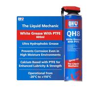 Quinton Hazell White Grease Lubricant With PTFE, 600 ml - QH8 Ultra-Hydrophobic Calcium-Based Grease Spray Prevents Corrosion, Enhanced Strength Properties from -20C - 110C