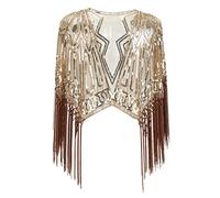 QUINTRA Flapper Women's Sequin Evening 1920s Bolero Beaded Cape Shawl up Cover Women's Blouse Shirt for Women Short Sleeve Gold