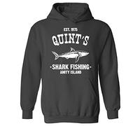 Quints Fishing Shark Jaws Inspired Amity Cult Movie Pullover Hoodie Charcoal Grey (XXL)