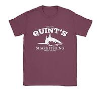Quints Shark Fishing Mens T-Shirt Medium Maroon Jaws Funny Vintage Look Gift Movie Top