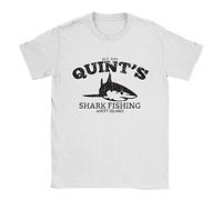 Quints Shark Fishing Mens T-Shirt Small White Jaws Funny Vintage Look Gift Movie Top